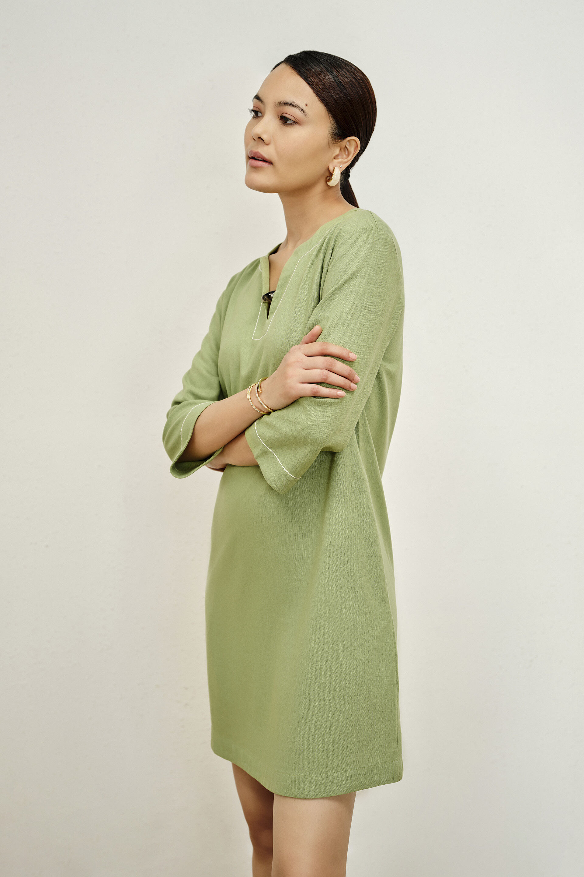 Solid Shift Dress in Sage Green, Sage Green, image 3